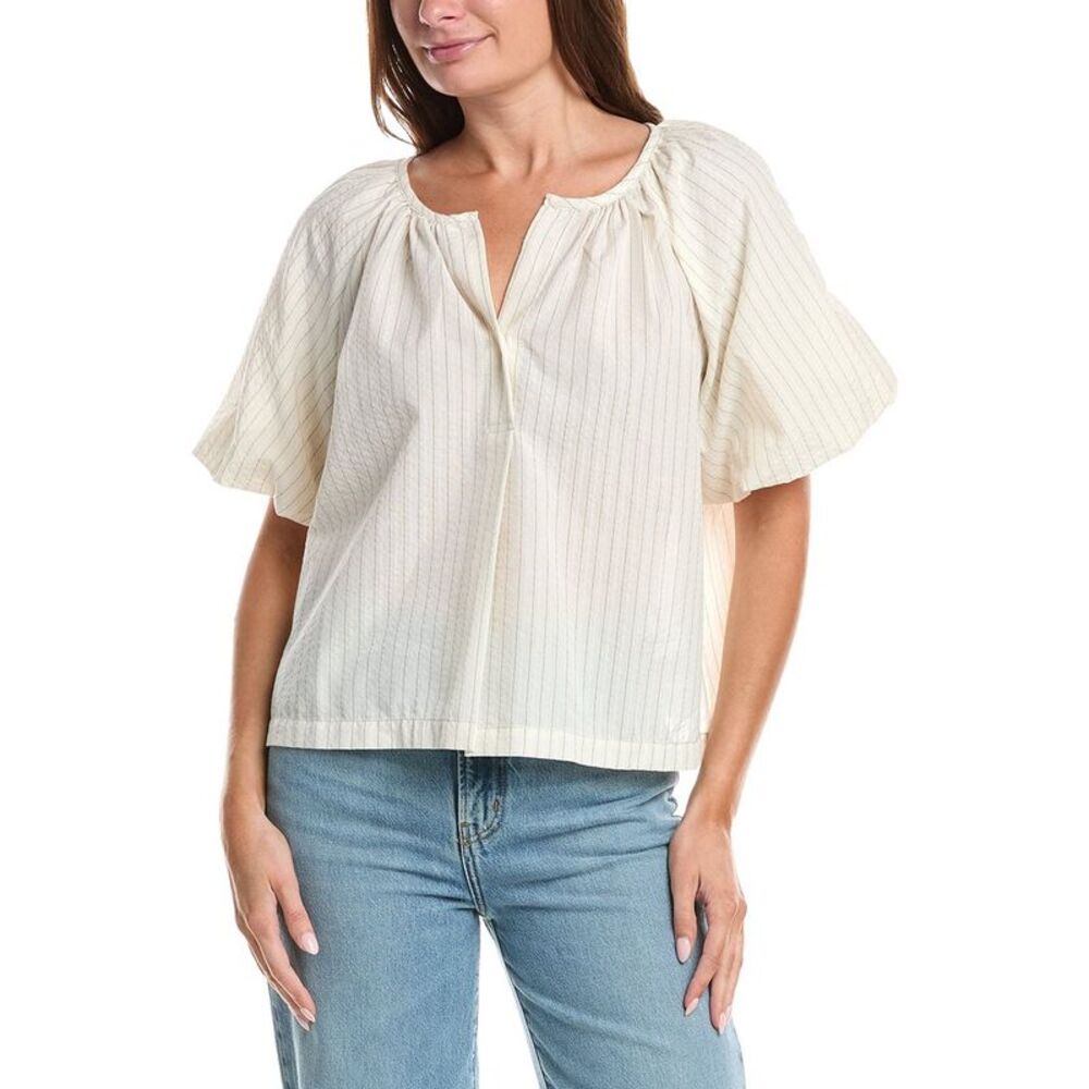 Max Studio Womens  Bubble Sleeve Seersucker Shirt, White
